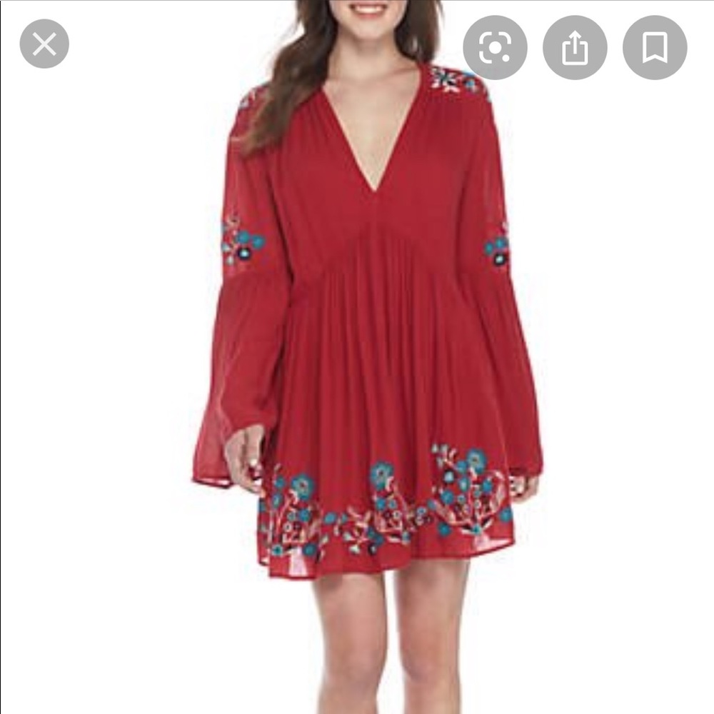 Free People Red Embroidered Mini Dress